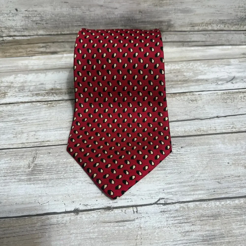 VTG‎ Polo Ralph Lauren Tie Red Geometric Spotted 100% Handmade Silk 57.5”x 4”